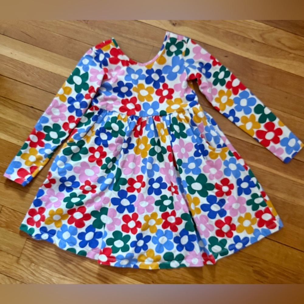 Hanna Andersson Girls’ 120/6-7 Floral Print Twirly Skater Dress w/pockets